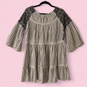 Free People Embroidered Stripe Tie Back Boho Tunic Dress XS